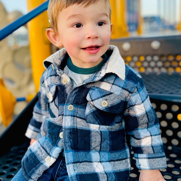 GAP Baby Blue Flannel Plaid Shirt Jacket/Shacket - Picture 5 of 8